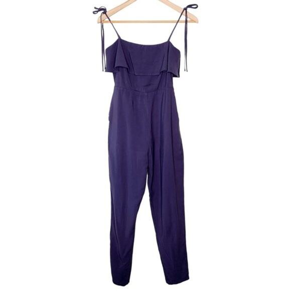 Tularosa City Jumpsuit Ruffles Cropped Adjustable Straps Pockets Blue Size XS - Picture 3 of 8